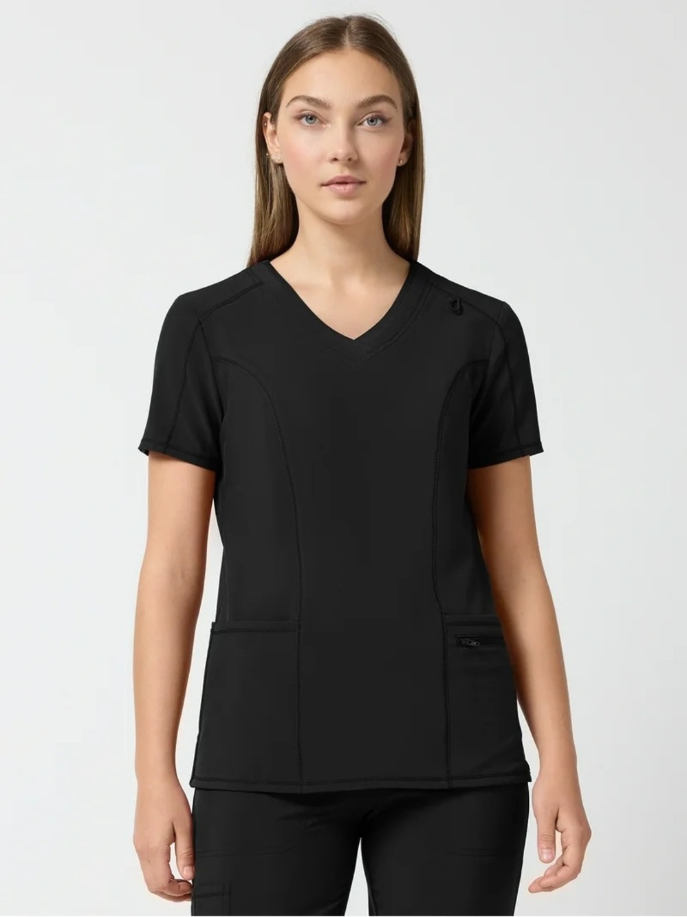 Scrubstar XS Black V-Neck 5 Pocket Mesh Panel Scrub Tee Like New